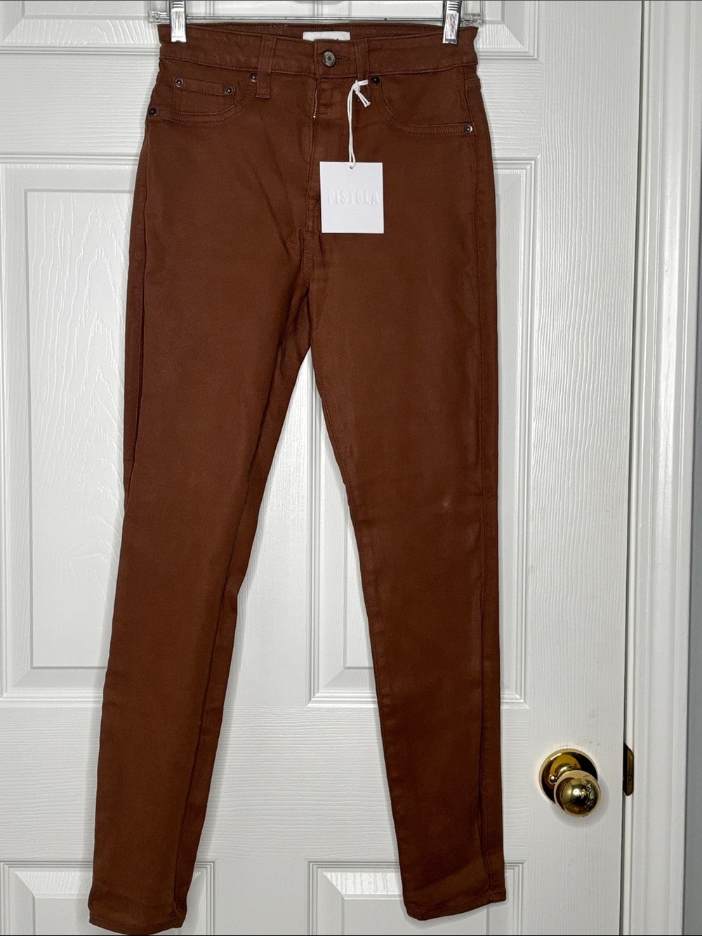 Pistola Aline High Rose Skinny Coated In Cognac Size 27 has small mark see pic